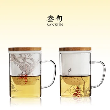 |Stikla tēju izgatavošanas tasi tējas ūdens atdalīšanai kausa mājas biroja vīriešu un sieviešu lielu jaudu ziedu tējas krūze ar filtru